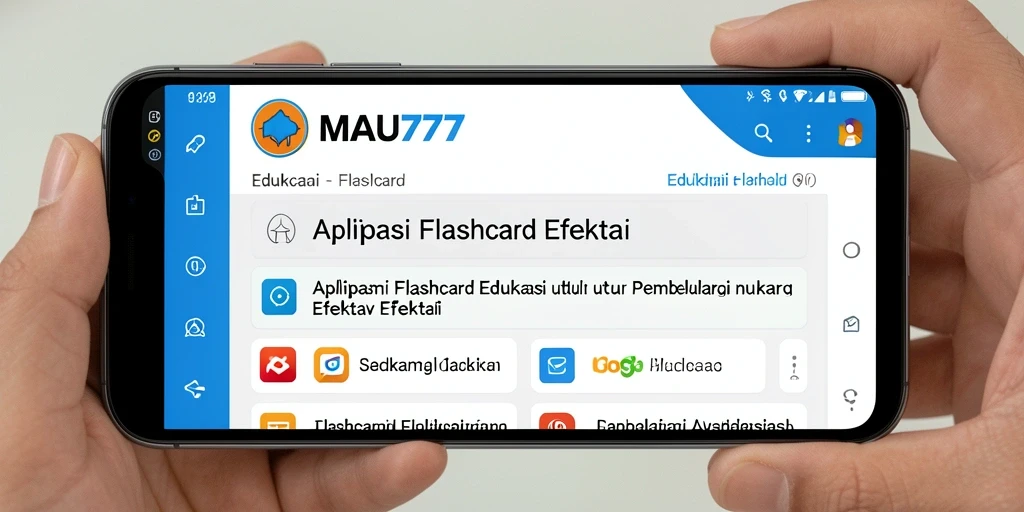 Screenshot antarmuka MAU777 yang menampilkan fitur Flashcard interaktif.