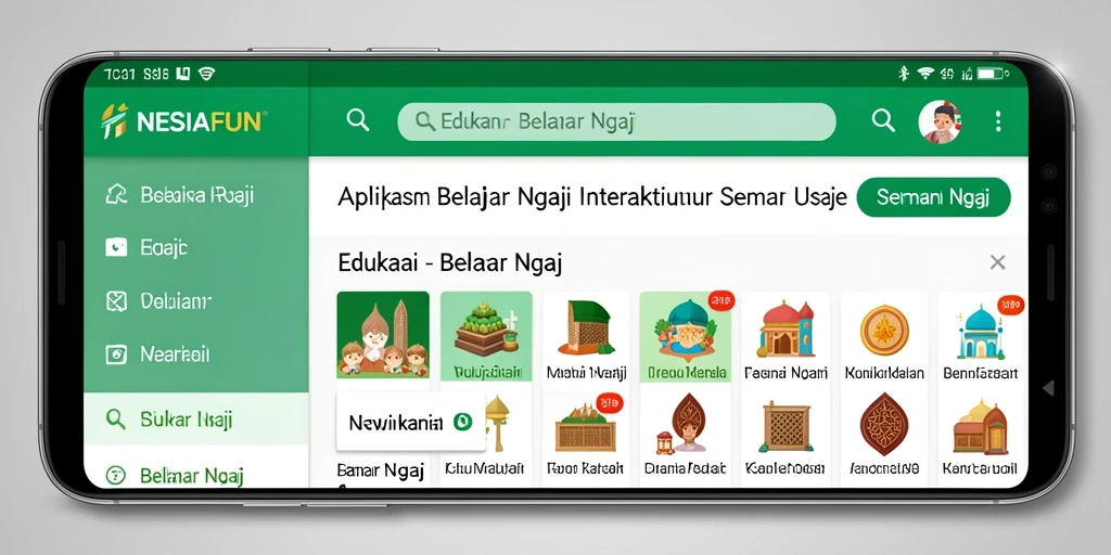 Tampilan antarmuka aplikasi NESIAFUN yang menarik dan edukatif.