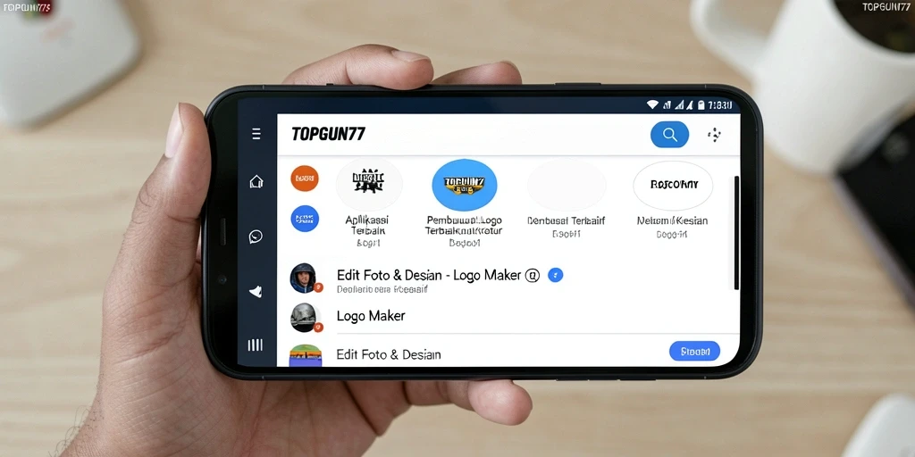 Antarmuka aplikasi TOPGUN77 untuk pembuatan logo yang intuitif.